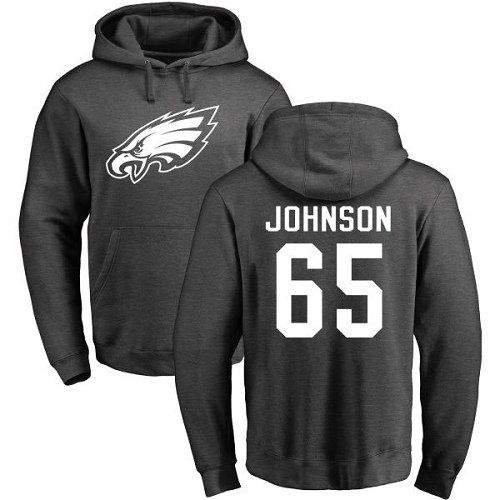 Men Philadelphia Eagles 65 Lane Johnson Ash One Color NFL Pullover Hoodie Sweatshirts